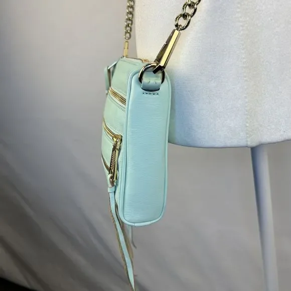 Rebecca Minkoff Crossbody Mini Bag Leather Purse Studded 5 Zip Mint Clutch Tote - Picture 13 of 16